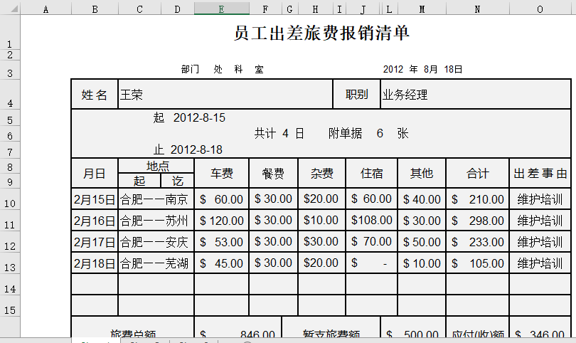 差旅费报销单填写模板(差旅费报销单填写模板填制EXCELL)